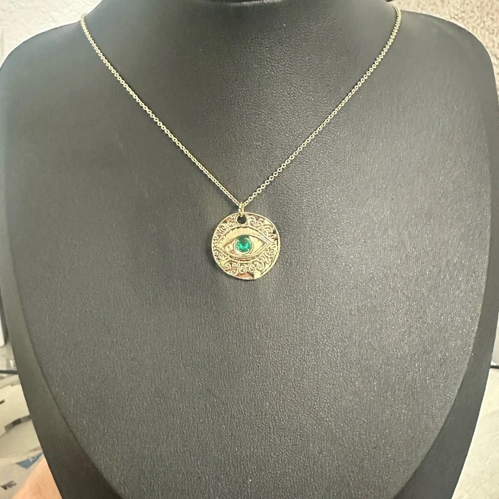 EXPRESS Gold-Tone Evil Eye Pendant Necklace – Teal Glass Center - Picture 5 of 8